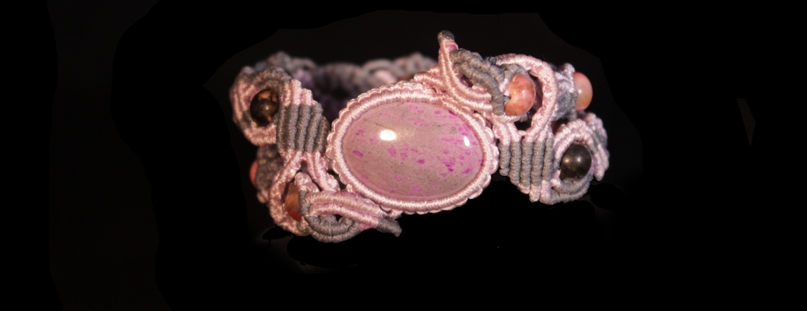 Double Line pink and gray bracelet, Sugilite